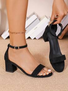 Women's Chunky Heels Sandals Black Strappy Open Toe Mid Heels Casual Dress Shoes