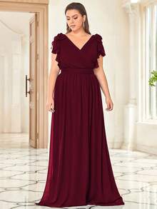 EVERPRETTY Plus Size Elegant Chiffon Bridesmaid Formal Dresses For Wedding - Burgundy - View 3