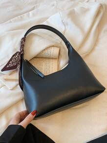 1 pièce Sac d'aisselle minimaliste noir avec écharpe, sac à épaule pour femme