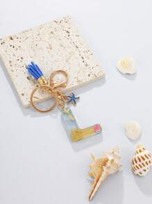 1pc A-Z English Letter Keychain, Resin Drop Glue Oceanic Elements Letter Pendant Keychain For Girls, Summer Starfish, Seashell Decor Random Color Children Bag Accessories
