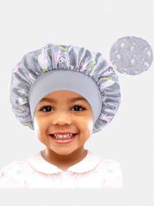 1 pieza Gorro de satén de ala ancha con diseño elástico de dibujos animados para niños, adecuado para uso diario