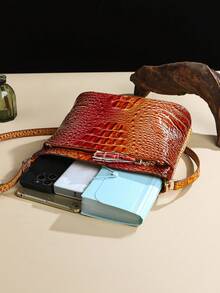 Classic Crocodile Pattern Gradient Crossbody Bag - PU Leather Textured Purse - Versatile Fashion Shoulder Bag With Adjustable Strap And Tassel For Women - 3#Cam+Đỏ - Xem 7