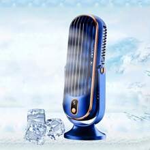 Ventilador de aire acondicionado portátil, 5 velocidades de viento, 720 giros, el producto tiene dos modos de alimentación, 1 entrada USB, 1 con doble motor, batería de litio de 1200mAh recargable, funcionamiento silencioso por debajo de 25 decibelios, adecuado para oficina, viajes, campamento, automóvil, es un regalo ideal para Navidad y San Valentín.