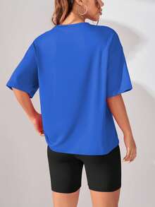 Customized Sports Personalized Gifts, Customized Women's T-Shirt, Add Photos (Selfie/Landscape/Family Portrait/Friends/Couple/Pattern/Pets, Etc.), Design Your Exclusive Personalized Printed T-Shirt As A Gift For Your Girlfriend - Blue - View 3