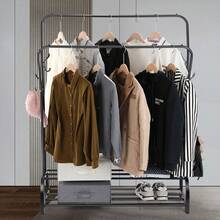 OYAJIA Clothes Rail, 110 * 55 * 150cm Clothes Rack, Multifunctional Clothes Rails For Bedroom, Metal Clothes Hanging Rail, Minimalist Design Clothing Rail, Clothes Racks For Hanging Clothes, Black - Black - View 9