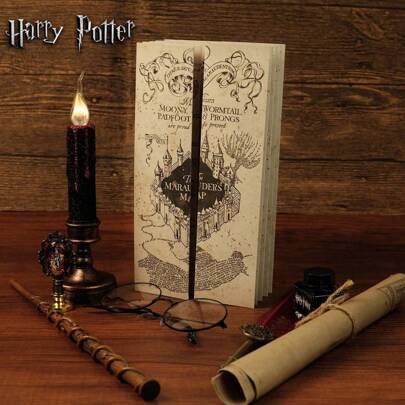 Harry Potter 1 pieza Mapa del Merodeador, Artístico Prop de Réplica del Mapa del Merodeador de Hogwarts para Cosplay, Creativo Mapa del Merodeador de Harry Potter con 5 piezas de Marcapáginas Vintage de Harry Potter, Mapa del Tesoro Mágico para Adolescentes y Adultos