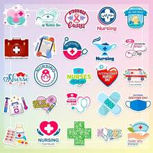 50 张护士贴纸，可爱卡通医院医生和护士贴纸，适用于医疗、笔记本电脑、水瓶、滑板、电话、吉他、行李箱、剪贴簿、安全帽、派对装饰，创意美学涂鸦乙烯基防水贴纸，适用于医生青少年成人、学校用品、返校 - 彩色 - 查看 6