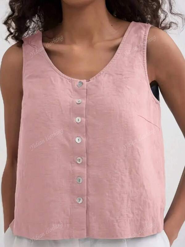 Plain Crew Neck Sleeveless Tank Top, Summer Casual