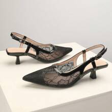 OMS 2025 Spring/Summer Pointy Toe High Heel Sandals For Women, New French Style Closed Toe Breathable Wedge Slip On Pumps, Black White Color Block, Elastic Band, Lightweight Comfortable Dress Shoes For All Seasons