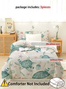 3pcs Turtle Print Bedding Set, Soft Comfortable Comforter Cover, For Bedroom, Guest Room (1*Comforter Cover + 2*Pillowcases, Without Core)