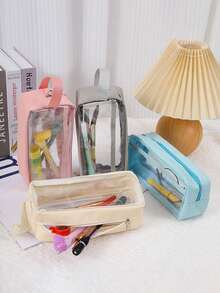 1 件时尚 PVC 防水铅笔盒，创意便携式透明文具收纳袋，商务旅行必备学校用品，铅笔袋，书包 - 彩色 - 查看 7