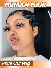 Deep Wave Pixie Cut Wigs Short Finger Wave Natural Black Color Full Machine Made Human Hair Remy Human Hair Wig - Natural Black - View 2