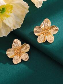 1 对女士花卉耳钉，全新时尚百搭纹理高品质配饰，适合日常佩戴和聚会，是送给朋友的绝佳礼物 - 金黃色 - 查看 6