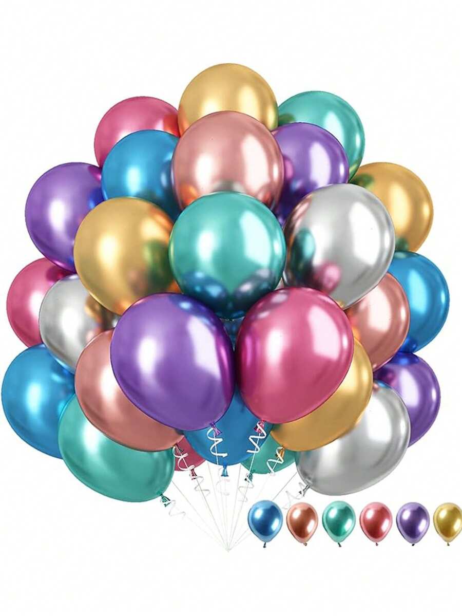 5-Inch/10 Inch Colorful Party Balloons, Chrome Plated Metal Helium Balloons, Suitable For Birthday Party Decoration And Arch Decoration Weddings And Birthdays - Multicolor - View 1