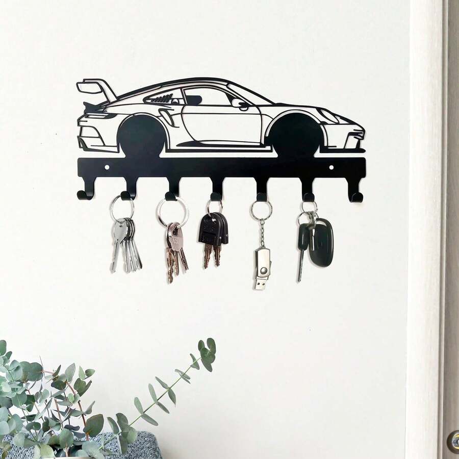 HELLOYOUNG MUYUSEN 1 pieza Llavero de metal con forma de coche de carreras - Llaves del hogar, accesorios pequeños, estante de almacenamiento montado en la pared, decoración de pared, adecuado para decoración del hogar y festiva, adecuado para decoración del hogar moderna