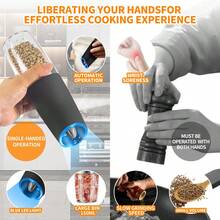 Gravity Electric Salt Pepper Grinder Set, Battery Powered LED Light One Hand Automatic Operation, Adjustable Thickness Grinding Vibrating Screen Black, Kitchen Gadget Gift Ideas