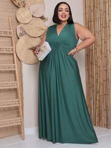 Long Plus Size Dress Lined Party Wedding Bridesmaid Guest Events Cheap - 墨綠色 - 查看 4
