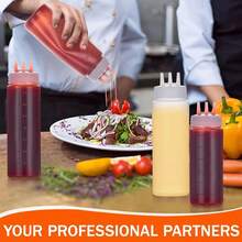 2pcs Multi-Purpose Kitchen Squeeze Bottles With 3-Hole Graduated Design - PE Material, Ideal For Sauces, Condiments & Baking - Includes White, Red And Amber Nozzles, Condiment Dispenser | Modern Kitchenware | Translucent Material, Soy Sauce Squeeze Bottle - White - View 3