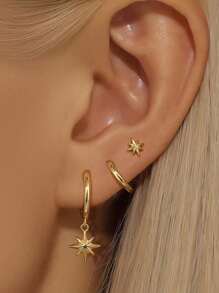 Conjunto de 3 peças: Brincos Twist Mobius, Brincos de Botão Estrela, Brincos de Argola Pingente Estrela, Joias para Mulheres