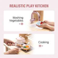 Robotime Robud Wooden Kitchen For Children, Play Kitchen, Toy Kitchen Set For Children, Kitchen Play Set With Many Play Functions, Realistic Kitchen Set For Toddlers, Gift For Girls And Boys Ages 3 And Up - 粉色 - 查看 8