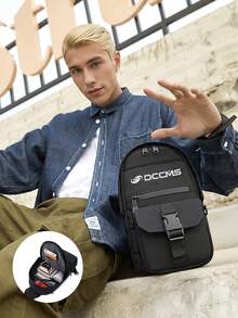 1 Pc Men's And Women's Lightweight Outdoor Waterproof Sports Fitness Bag, All-In-One Large Capacity Fashion Polyester Fabric Shoulder Bag, Crossbody Bag, Shoulder Strap Adjustment Ring Feel Comfortable And Wear-Resistant Comfortable, Can Be Used For Anniversary/Christmas/Vacation/Suitable For Outdoor/Commuting/Travel/School/Going Out/Sports/Shopping/Daily Use - Black - View 2