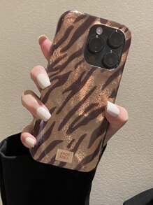 Funda de teléfono con textura de concha brillante con estampado de cebra y leopardo de lujo compatible con iPhone 16, 15, 14, 13 Pro Max, resistente a golpes