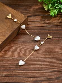 两件套时尚优雅简约白色和橙色仿珍珠巴洛克心形珍珠豌豆点缀耳环，螺旋仿珍珠吊坠，铜链流苏，耳环/吊坠两用，适合美丽女士日常、度假、派对等场合佩戴。 - 彩色 - 查看 4