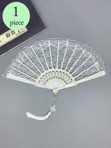 复古欧式蕾丝镂空花卉流苏手扇，便携，适合夏季拍照、跳舞、户外装饰 - 彩色 - 查看 9