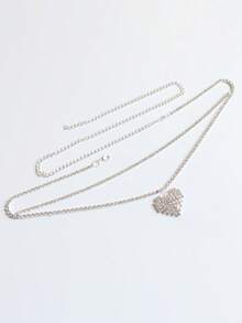 Sexy Fashion Heart Shaped Rhinestone Decor Double Layer Waist Chain, Women Shiny Beach Bikini Accessories, For Rave