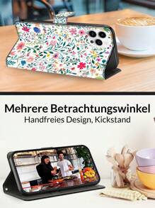 GLANDOTU For Galaxy Colourful Flower 3D Colourful Creative Bi-Fold PU Leather Flip Case With Card Slot Anti-Theft Brush Holder Wallet With Lanyard