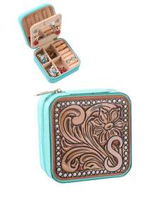 1pc Vintage Bohemian Style Flower Print Leather Jewelry Storage Box With Detachable Letter Element, Sophisticated Fashion, Suitable For Gifts On Occasions Like Valentine's Day, Mother's Day, Graduation - Mint - View 14