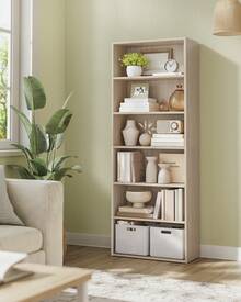 VASAGLE Bookshelf, 6-Tier Bookcase, Book Shelf Furniture, Open Storage Shelves, Room Decor, For Living Room, Home Office, Dinning Room,  9.4 X 23.6 X 63.3 Inches, Natural Beige - 原木色 - 查看 2