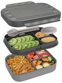 Boîte à lunch Bento classique - Boîte-repas étanche à compartiments multiples empilables avec pot à sauce, capacité de 5,8 tasses, comprend un set de couverts, fournitures scolaires