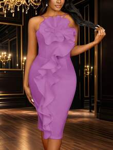 Vestido de dama de honor, despedida de soltera de mujer con tirantes finos, vestido ajustado con flores 3D hasta la rodilla, vestido de graduación