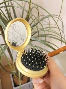 1/2pcs/Set Tulip Flower Portable Airbag Mirror Comb, Foldable Pocket Makeup Mirror, Compact Flower Design, Hair Accessories - Multicolor - View 8