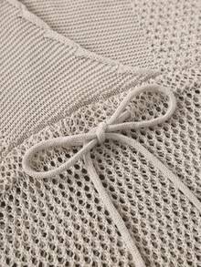 2026新款优雅V领侧开衩腰带镂空纯色针织连衣裙，女士夏季连衣裙，女士夏季套装，女士沙滩装，女士演唱会装，女士生日装，女士度假连衣裙，女士优雅连衣裙，女士假日套装，女士沙滩裙，女士度假套装，女士休闲连衣裙，女士假日连衣裙，女士邮轮服装 - 卡其色 - 查看 7