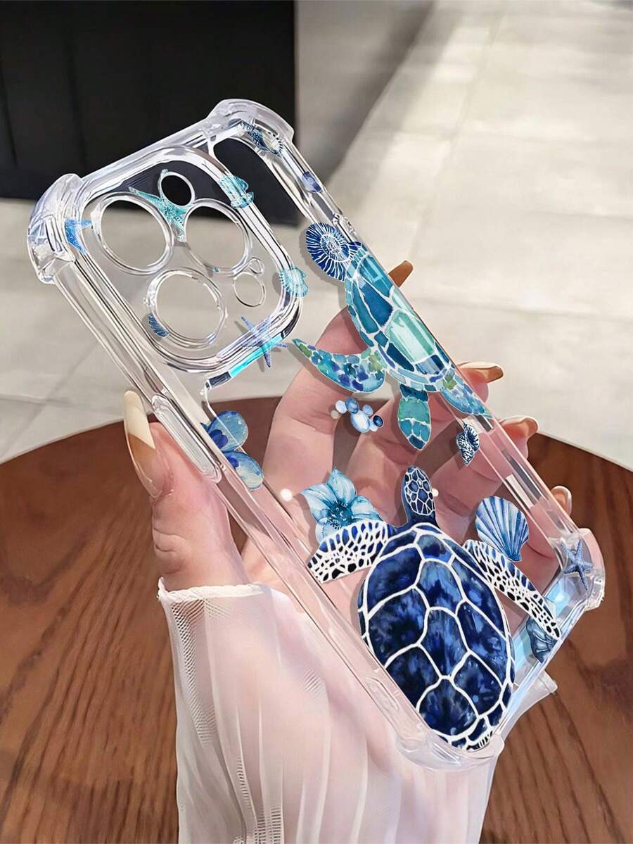 1个柔软硅胶海洋海龟和海星图案防震防滑透明全包保护手机壳，兼容 11/12/13/14/15/16 Pro Max，防水防摔防刮，国际版，非国内版 - 彩色 - 查看 1