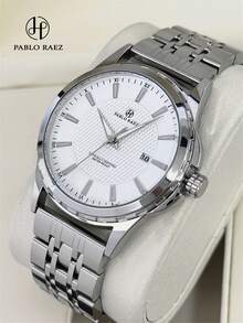 Pablo Raez 1pc Men's Exquisite Wristwatch, High-Quality AAA Grade Popular Brand, Brand New Luxury IPS Silver-Plated Dial, Stainless Steel Case, 50m Water Resistant, Minimalist Calendar, Men's Solid Steel Metal Casual Fashion Quartz Watch, Luminous Hands, Roman Numerals And Bar Markers, Black Premium Business Wristwatch, Suitable For Daily Wear, Birthday Gift For Father Or Male Friends. - one-size - View 15