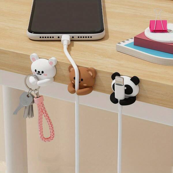 3pcs/1pc Cute Animal Clip, Cable Management Charger With Protective Cover For Table And Nightstand Arrangement