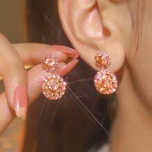 Europe And The United States Exaggerated Retro Palace Gorgeous Purple Double Round CZ Women's Crystal Earrings 1 Pair
