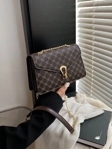 Bolso de hombro pequeño de mujer con estampado de cocodrilo sólido, bolso de mano cruzado de moda para damas - Café integral - Ver 11