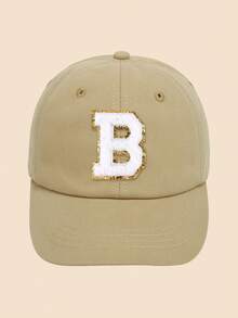 1Pc Toddler Kids Baseball Cap 1-5Y - Khaki Solid Adjustable Hat With A-Z Sequin Embroidered Letter Patches, Classic Brim Sun Protection Cap For All Seasons Daily Outdoor - Khaki - View 34