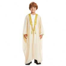 Muslimischer arabischer Herren/Kinder Stickerei leichte Langarm Schiffon/undurchsichtig 3/4 Arm dünne Kimono Oberbekleidung