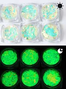 1/6Pcs Glow In The Dark Heart Star Moon Nail Glitter Sequins Decorations Luminous Butterfly Flakes For Holiday Party Nail Salon Nail Supplies Accessories Nails Nail Charms Nail Gems - Multicolor - View 4