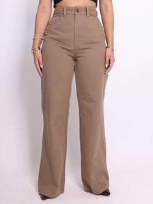 BNB Women's Wide Leg Jeans High Waist Elegant Outfits Premium Twill - 納特 - 查看 1