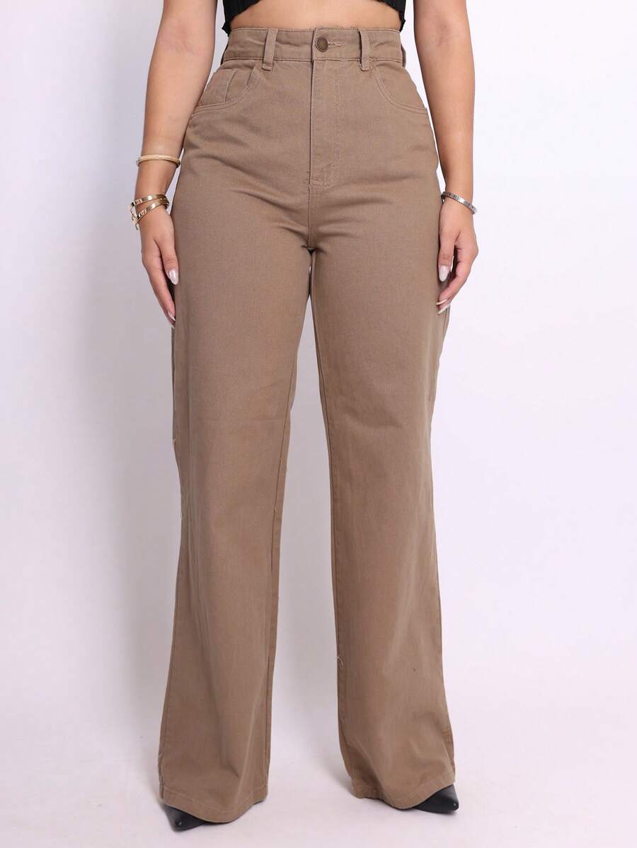 BNB Women's Wide Leg Jeans High Waist Elegant Outfits Premium Twill - 納特 - 查看 1