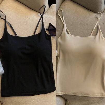 Blusa Feminina Regata Poliamida Alça Fina Regulável Gola Redondo Com bojo Basica Liso Importado Tecido grosso nada transparente