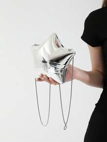 1pc New Personality Fashionable Star Shaped Shoulder Bag With Chain, Expanding Star Shape Box Clutch, Hard Shell Adornments Bag, Fun Holiday Music Festival Star Bag With Shiny Silver Surface For Ladies - Bạc - Xem 1