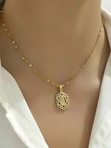 1 金纯银项链，方晶锆石复古项链，男女时尚简约配饰，街头日常派对母亲节百搭项链吊坠适合工作日服装