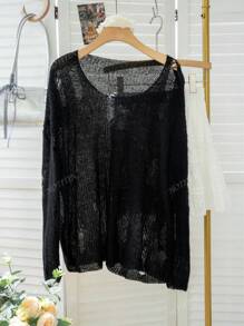 Women's Grey Asymmetrical Shoulder Cutout Design Pullover Sweater, Streetwear Style, Autumn/Winter